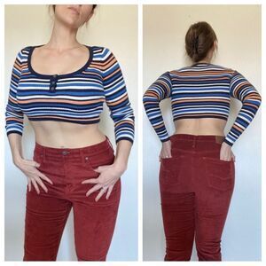 American Eagle Crop Top Baby Tee NEW Stripe Ribbed Stretch